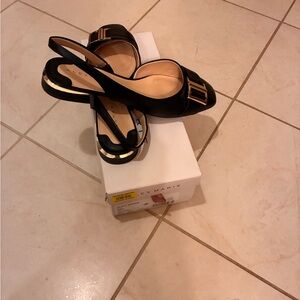 Alex Marie Black Slingback Heels with Gold Accents